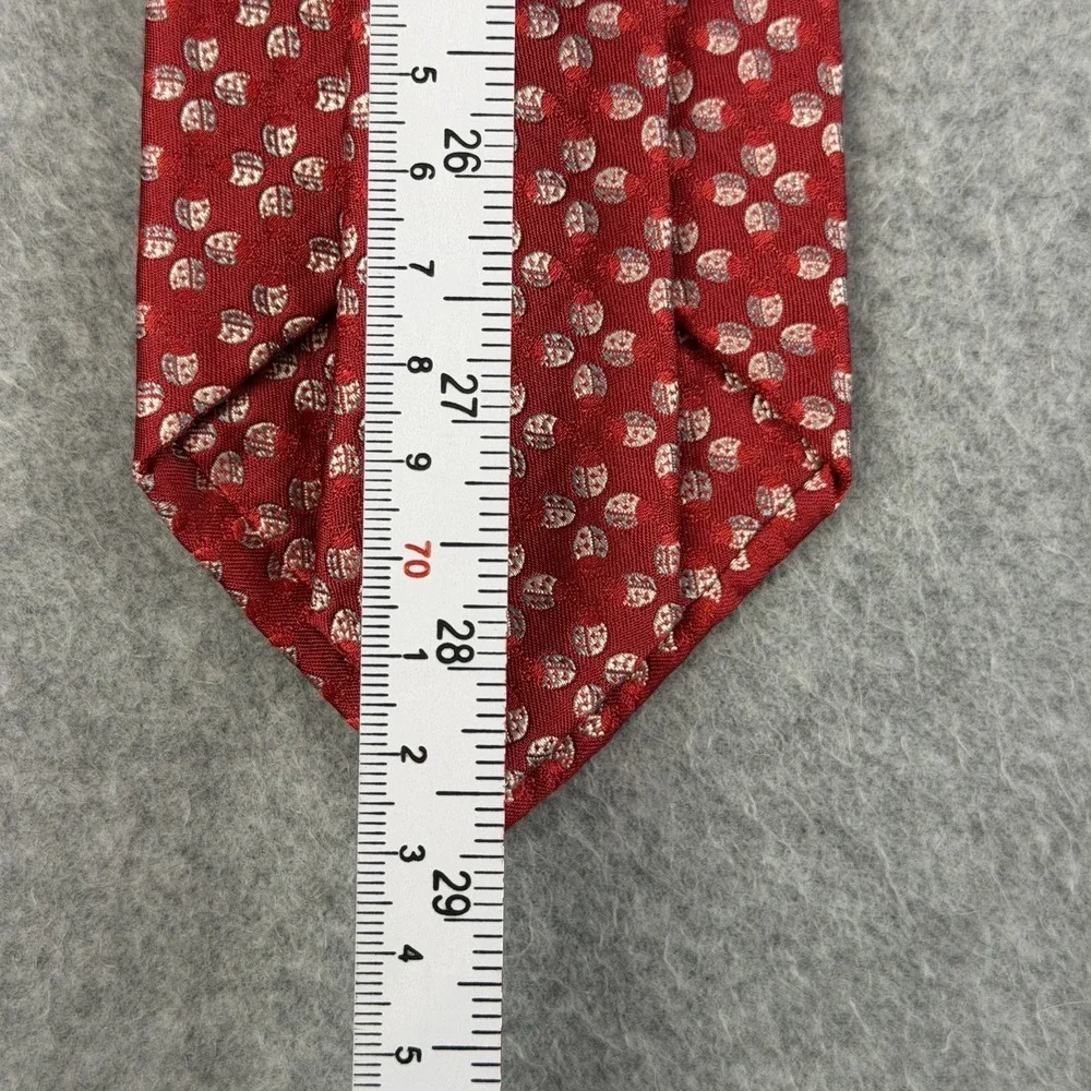 Vintage Jan Leslie Red Silk Tie Silver Ladybug Pattern Italy Luxury 59x3.25